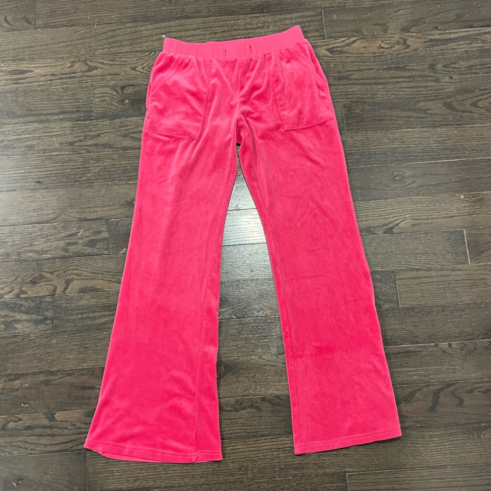 Hot pink velour flare pants